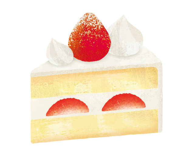 A piece of strawberry sponge cake watercolor vector art illustration