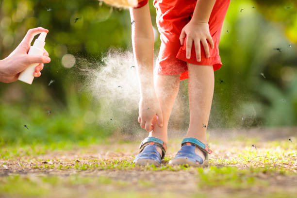 istock Mosquito on kids skin. Insect bite repellent. 1398006156