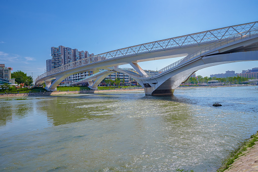 Chengdu bridge and financial city on a sunny day