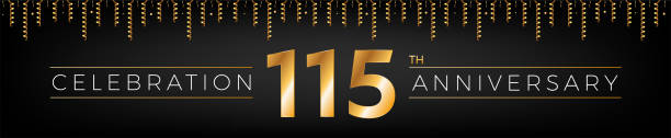istock 115th anniversary. One hundred five years birthday celebration horizontal banner with bright golden color. 1398015018