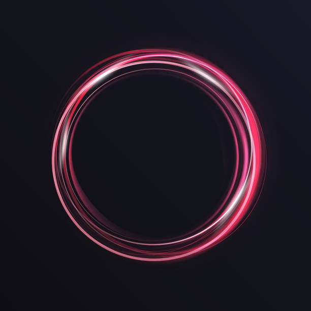 leuchtende lebendige neon-kreis-ring, abstrakte glühende licht-effekt, sturm-spur rund wirbel - spiral shape red shiny stock-grafiken, -clipart, -cartoons und -symbole