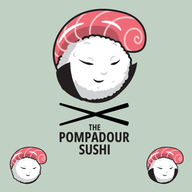 the Pompadour Sushi illustration the Pompadour Sushi illustration, combination of Pompadour hairstyle and Sushi food, suitable for restaurant logo, tshirt graphic, design element, or any other purpose. pompadour fish stock illustrations