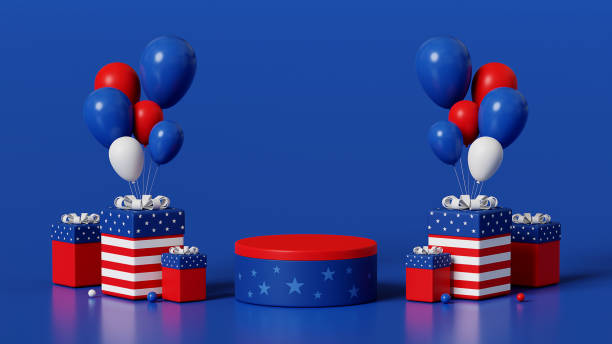 3d rendering podium usa independence day 189 - model home house balloon sign imagens e fotografias de stock