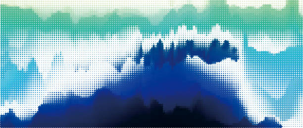 벡터 하프 톤 물방울 도트 스타일 수채화 산 질감 유동성 패턴, 추상적 인 배경 - fluidity water abstract blue stock illustrations