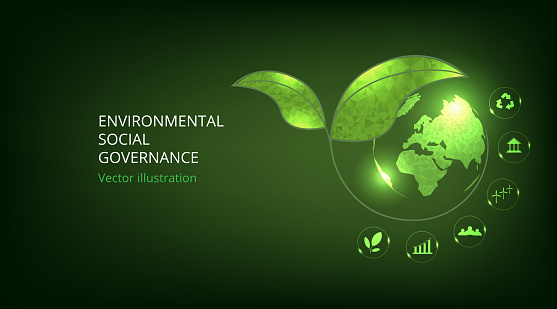 World sustainable environment concept design.Green earth for Environment Social and Governance. Solving environmental, social and management problems with figure icons.