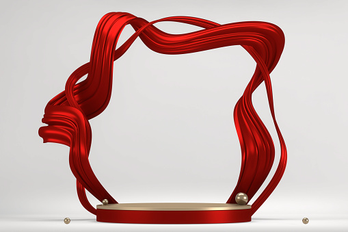 Red stage podium decoration suitable for products.3D rendering