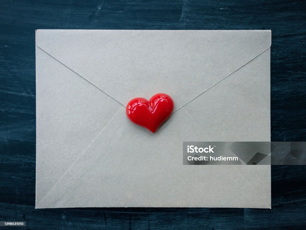 Red heart on the envelope Celebration Stock Photo