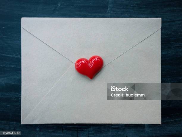 Red Heart On The Envelope Stock Photo - Download Image Now - Celebration, Chalkboard - Visual Aid, China - East Asia