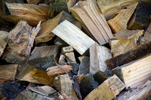 Close-up of Woodpile of seasonedPine Logs.
