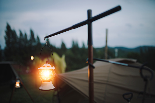 Lantern Light Outdoor Camping in the Evening