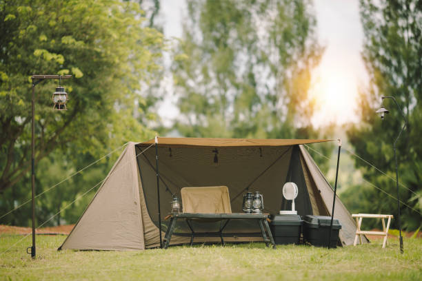 istock tourist tent in forest camp 1398033753