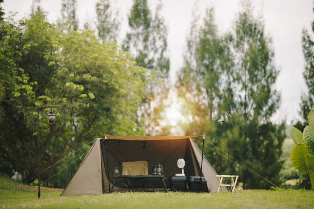 istock tourist tent in forest camp 1398033754