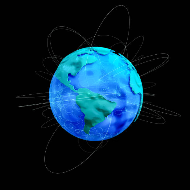 istock Blue planet earth with green continents and virtual communication lines. 3D rendering 1398037894