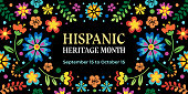 istock Hispanic heritage month. Vector web banner, poster, card for social media, networks. Greeting with national Hispanic heritage month text, flowers on floral pattern background 1398046194
