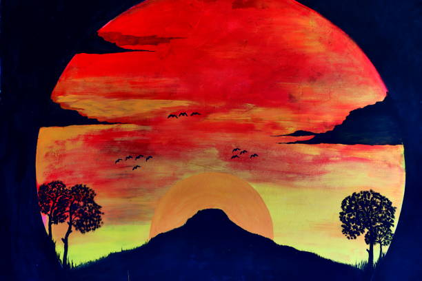 istock Illustration of a landscape drawn on the wall 1398048182