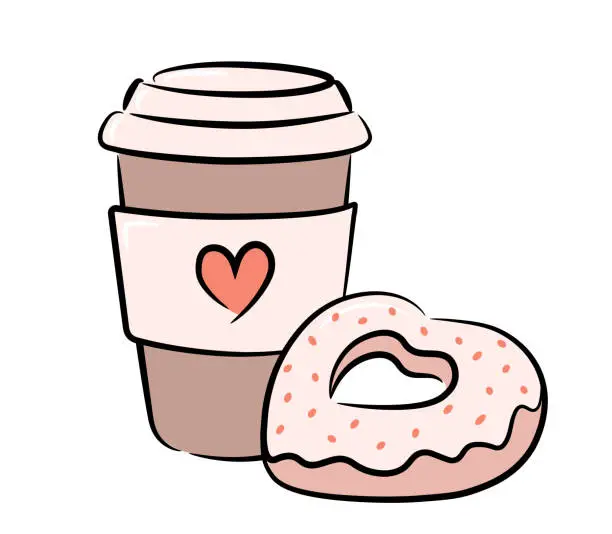 Vector illustration of Кофе с пончиком