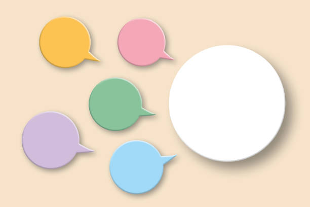 istock Blank colourful communication bubbles with shadow overlay on pastel background. 1398048437
