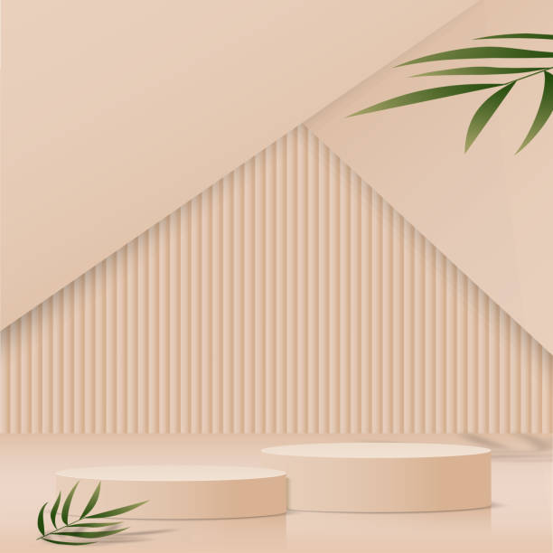 ilustrações de stock, clip art, desenhos animados e ícones de 3d cream color background product display podium scene with geometric platform. vector - camel fair
