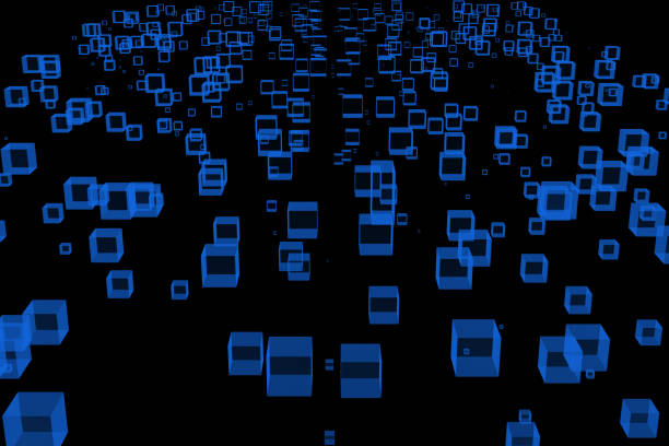 Abstraction with neon cubes on a black background. 3D render.