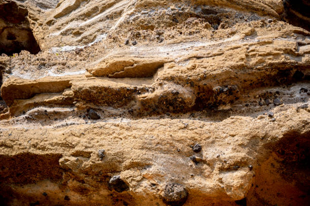istock Stone texture with abstract rippled wavy lines. Natural rocky background 1398050208