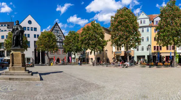 Historical buildings facing the market square in Jena, Germany