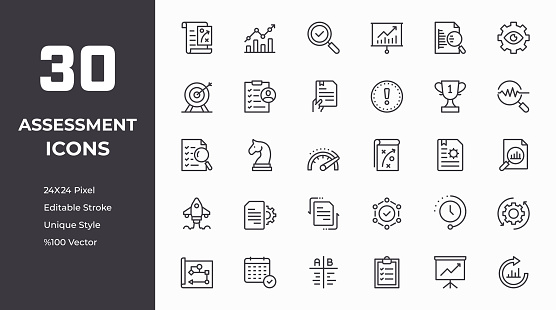 Assessment Editable Stroke, Pixel Perfect, Customizable Colors, 100% Vector Line Icons