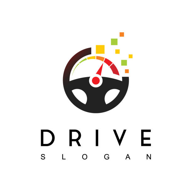 drive tech-logo, online-fahrersymbol - lenkrad stock-grafiken, -clipart, -cartoons und -symbole