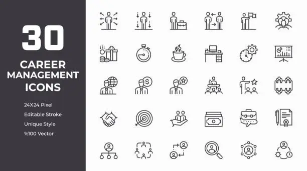 Vector illustration of Career Management Line Icon Set