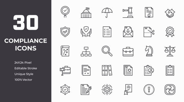 Compliance Line Icon Set Compliance Editable Stroke, Pixel Perfect, Customizable Colors, 100% Vector Line Icons rules stock illustrations
