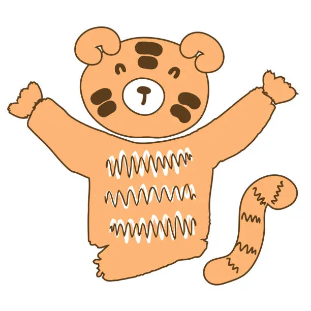 Vector illustration of Hand drawn happy tiger doodle. Perfect for T-shirt, poster, textile, print and greeting card. Vector illustration for decor and design.