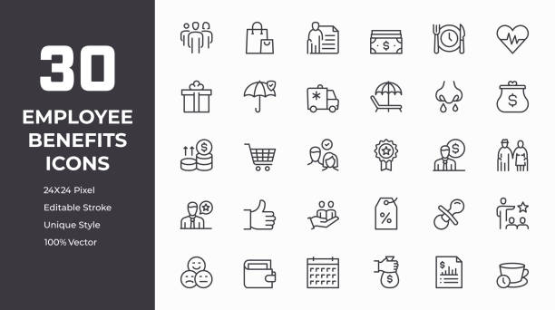 employee benefits line icon set - hizmet stock illustrations