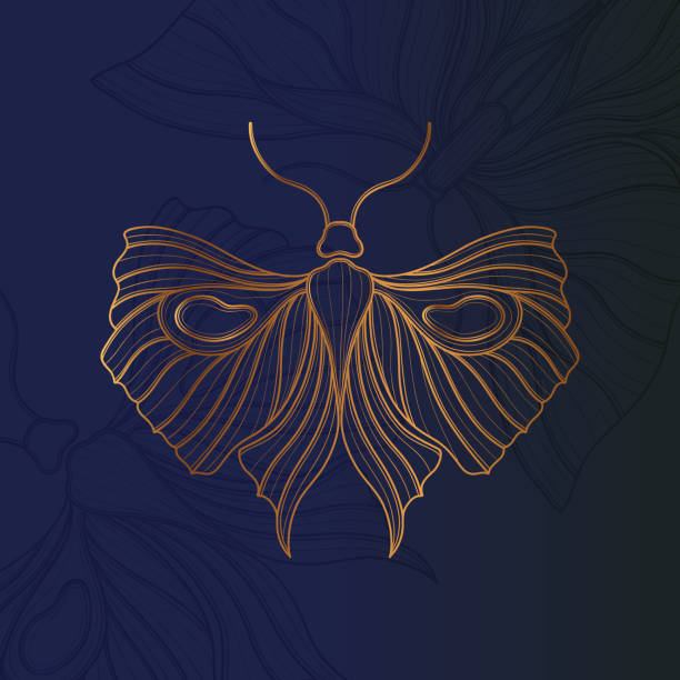 butterflycolor Art nouveau style butterfly basic element. 1920-1930 years vintage design. Symbol motif design. Vector illustration. butterfly tattoo stencil stock illustrations
