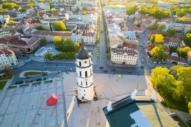 istock Aerial spring evening view in sunny Vilnius old town 1398055694