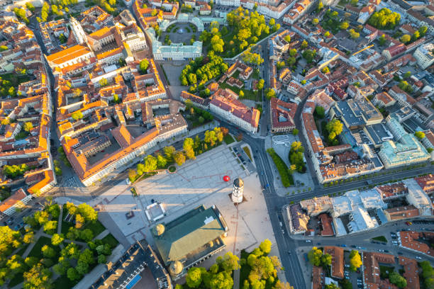 istock Aerial spring evening view in sunny Vilnius old town 1398055775