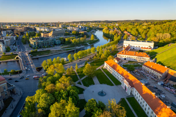 istock Aerial spring evening view in sunny Vilnius old town 1398055791