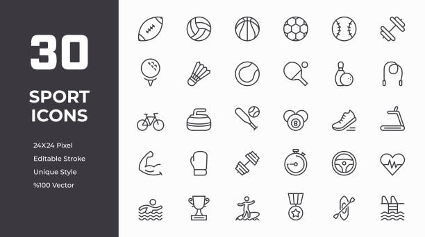 Sport Line Icon Set Sport Editable Stroke, Pixel Perfect, Customizable Colors, 100% Vector Line Icons shuttlecock stock illustrations