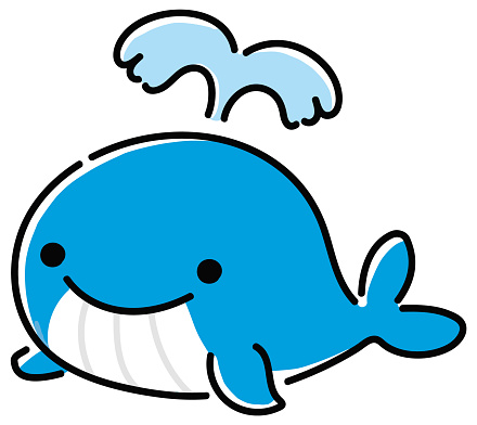 Vector illustration of a cute whale. Single item.