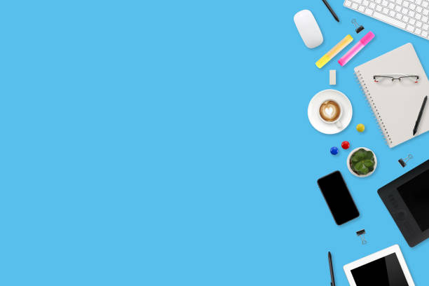 istock flat lay workspace table desk with laptop computer, office supplies, coffee cup, tablet and mobile smartphone on color background 1398059406