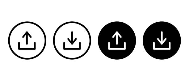 Download upload vector icon set. Downloading symbol in circle for website and apps Download upload vector icon set. Downloading symbol in circle for website and apps inbox filing tray stock illustrations