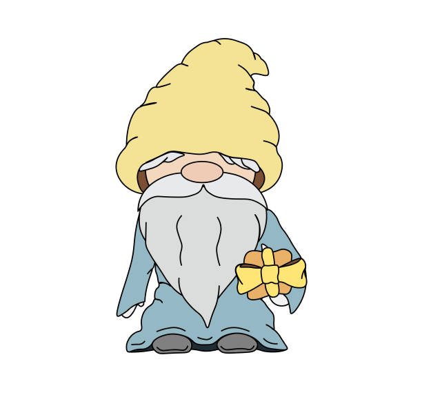 süßer gnom mit geschenk - gnome troll wizard dwarf stock-grafiken, -clipart, -cartoons und -symbole