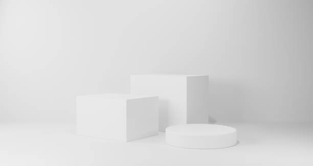istock 3d background products Show pedestal scenes with geometric platforms white background. with podium. Stand to display cosmetic products on stage. 3D rendering. 1398065121