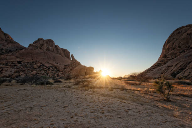 Awe sunrise at Spitzkoppe, Namibia stock photo