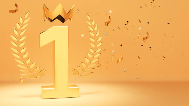 istock 1st anniversary,victory celebration,1 st place. Gold color on a gold background.3d rendering 1398065689