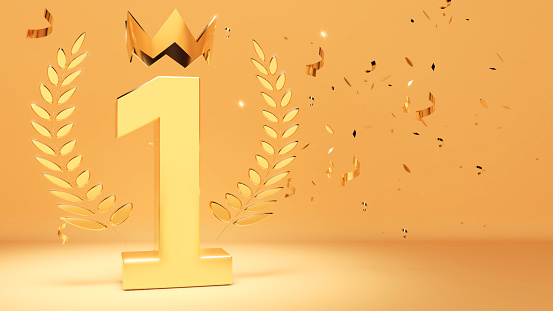 1st anniversary,victory celebration,1 st place. Gold color on a gold background.3d rendering