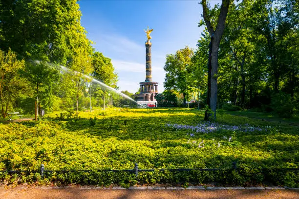 Europe, Germany, Berlin. 05/09/2022. Tiergarten, view on Siegessäule (Victory Column). Tiergarten - a big and beautiful park in the heart of the city.