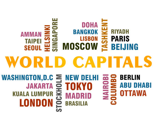 ilustrações de stock, clip art, desenhos animados e ícones de world capital cities word cloud - capital cities usa washington dc people