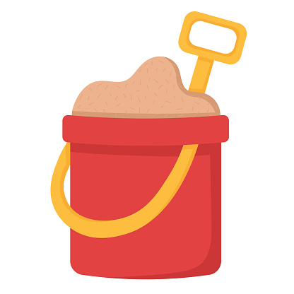 Children's bucket for playing in the sand. Doodle flat clipart. All objects are repainted.