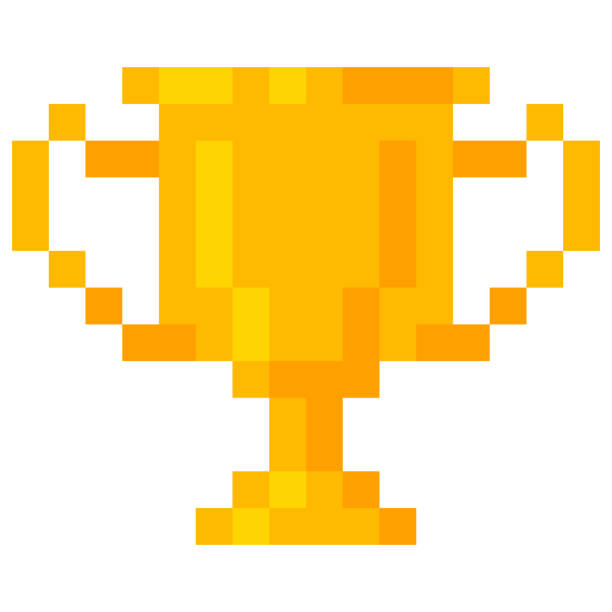 ilustrações de stock, clip art, desenhos animados e ícones de pixel golden trophy cup. flat cartoon style. vector illustration. - trophy soccer sport success