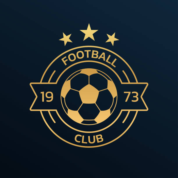 fußball-logo. fußballvereins- oder mannschaftsemblem, abzeichen, icon-design mit einem ball. sportturnier, liga, meisterschaftslabel. vektorillustration. - mannschaftsfußball stock-grafiken, -clipart, -cartoons und -symbole