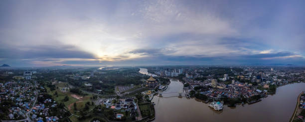 aerial panoramic photo of kuching sarawak. - sarawak state imagens e fotografias de stock